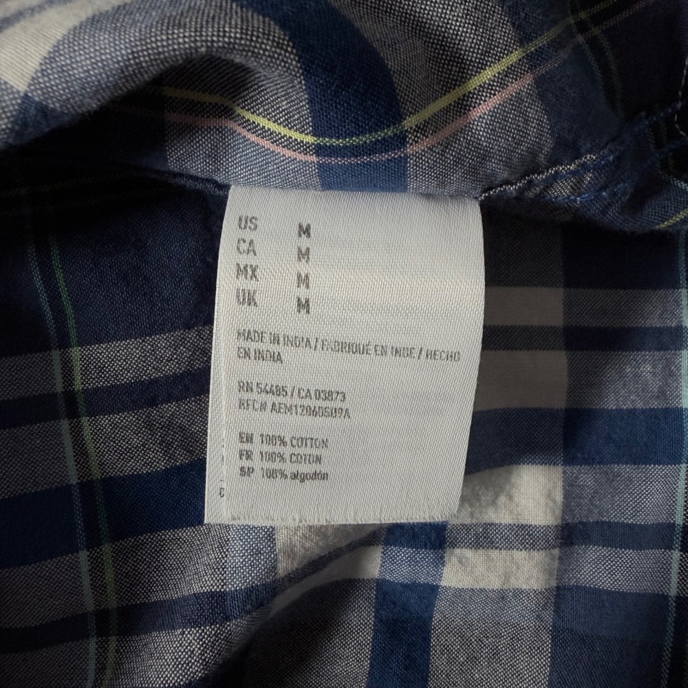 American Eagle Button Down Shirt Mens Medium Blue Plaid Excellent Short Sleeve - Picture 5 of 10